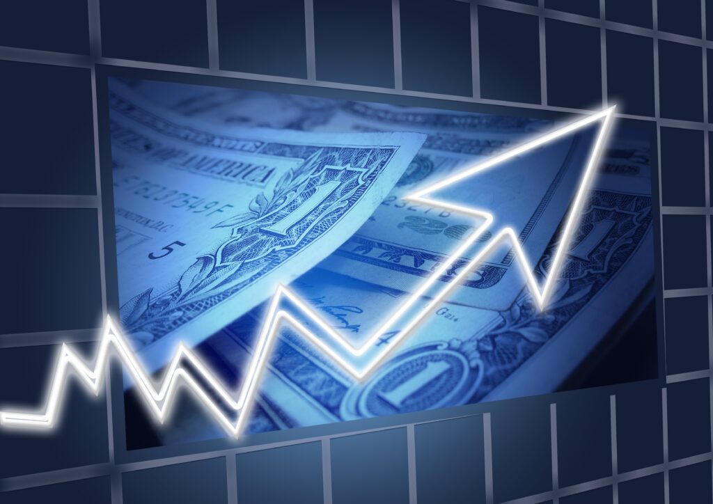 Illustration of a stronger US dollar with an upward arrow, reflecting pressure on the Indonesian rupiah amid higher U.S. interest rate expectations.