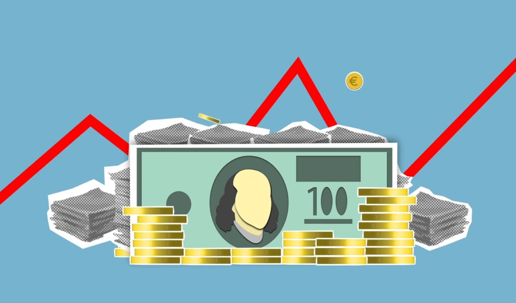 Illustration of US dollar currency and financial market trends amid rising interest rate expectations