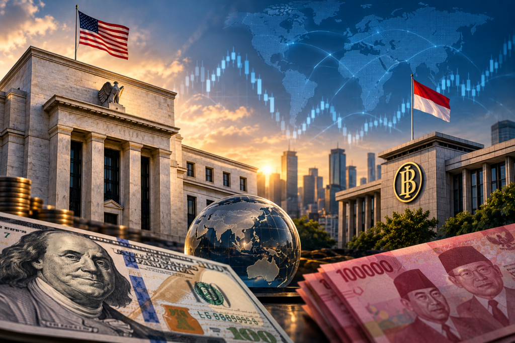 Bank Indonesia Policy Sequencing 2026 illustrated by Federal Reserve policy, rupiah pressure, capital flows, interest-rate differentials, and currency stability