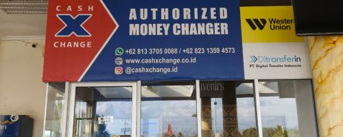 Entrance of Cash X Change authorized money changer in Tambolaka Airport, Sumba Barat Daya