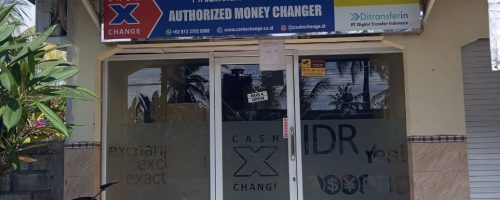 Entrance of Cash X Change authorized money changer in Buyuk, Nusa Penida
