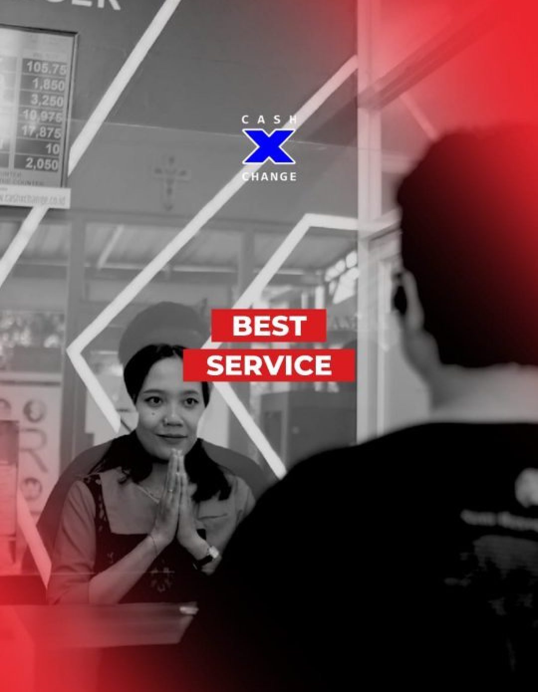 Cash X Change best service demonstrated by staff greeting a customer