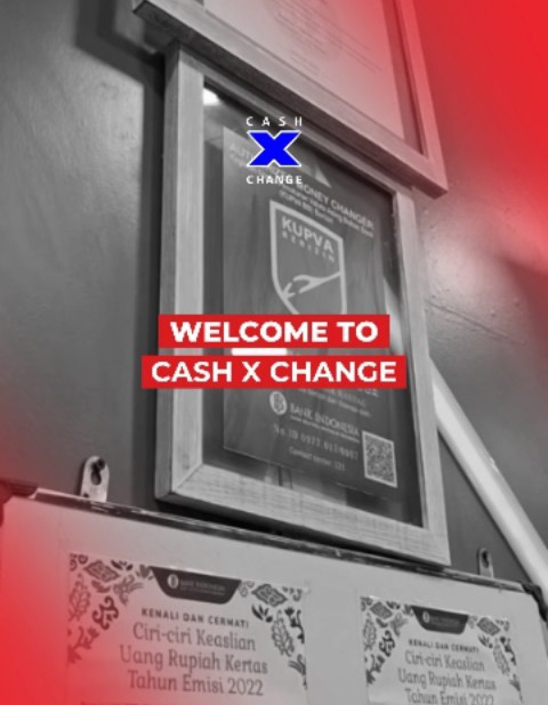 Welcome to Cash X Change shown through KUPVA BB certification display